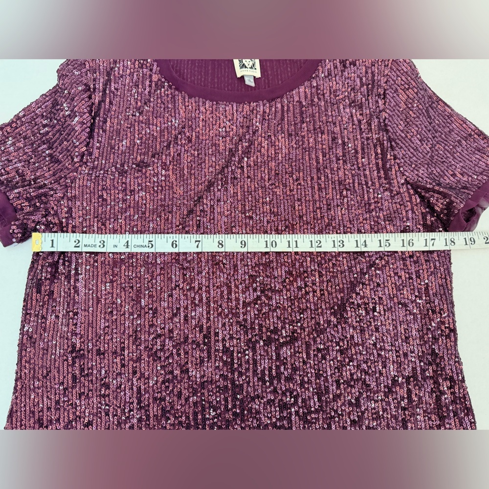 Anne Klein Sparkling Sequin Short Sleeve Top - Purple - Picture 3 of 7